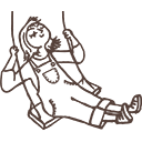 illustriertes Mädchen, welches glücklich auf einer Schaukel schaukelt.