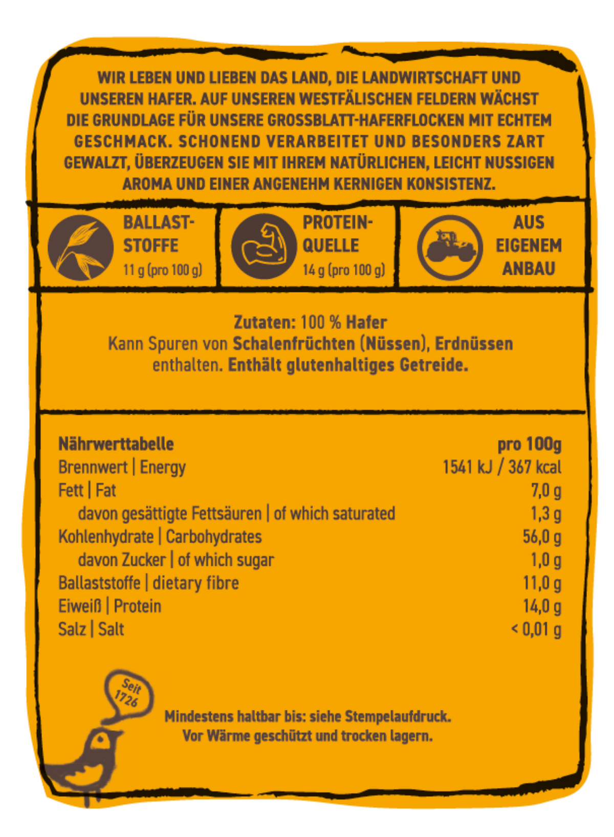 Hafer Flocken Großblatt
