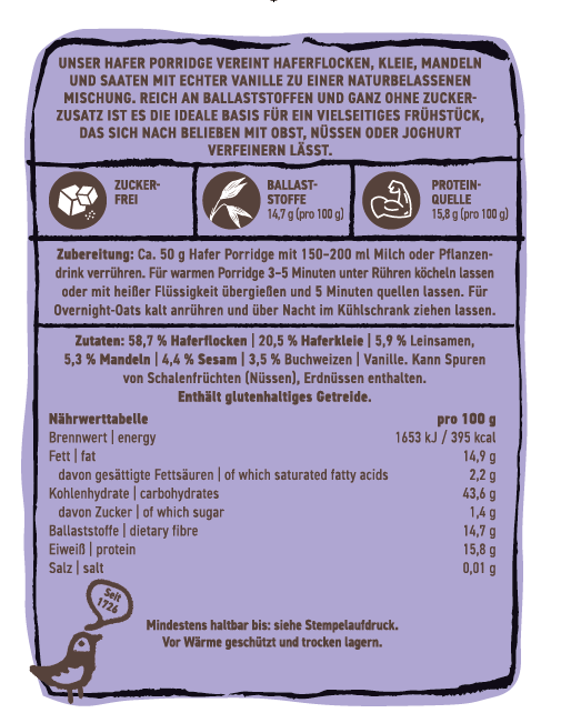 Hafer Porridge - Natur